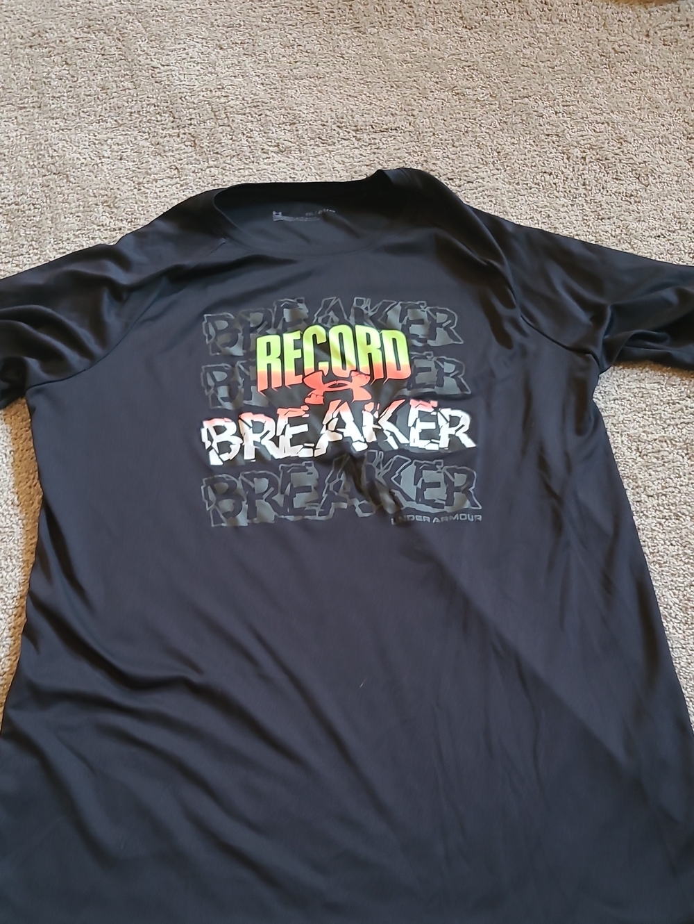 Under Armour Black Short-Sleeve 'Record Breaker' Graphic Tee with Neon Accent